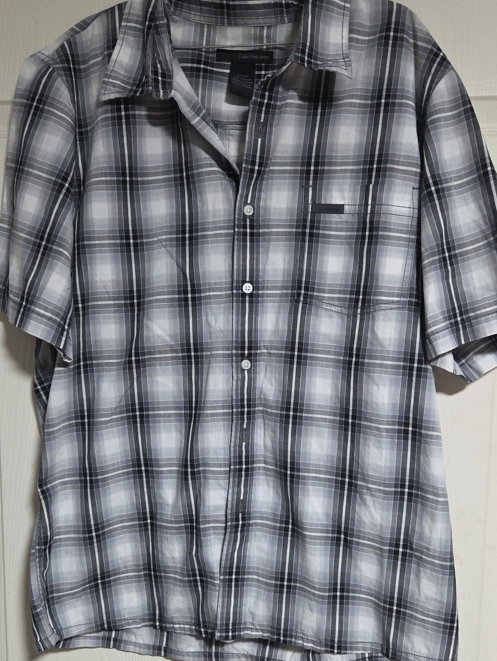 Men's Calvin Klein Black & White Plaid Short-Sleeve Shirt Sz XL